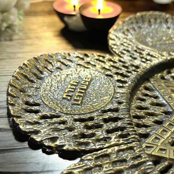 Vtg. MCM K’arah Brutalist Brass Seder Plate Passover Hen Holon Israel Marked - Picture 9 of 16